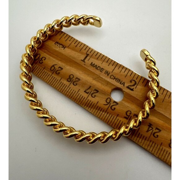 Elegant Minimalist Modern Gold Cuff Bracelet Twisted 10k Gold Plated Dainty Chic - Picture 5 of 5